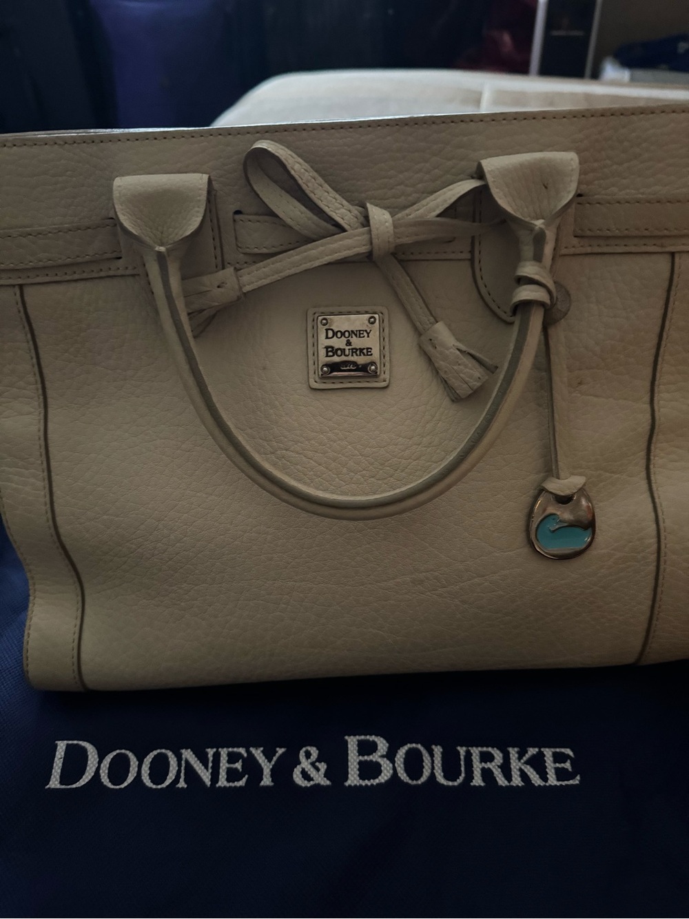 Dooney & Bourke Cream Leather Satchel with Blue Charm